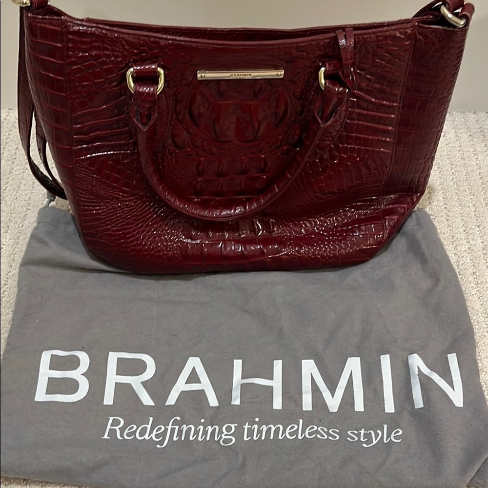 Brahmin Red Shoulder Bag with Croc-Embossed Leather